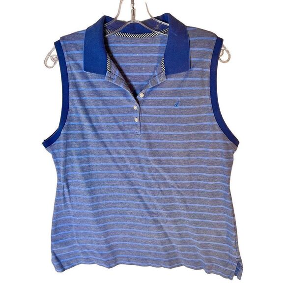 Nautica Polo Style Tank Blue Gray Stripe See Measurements No Size Tag Approx L - Picture 1 of 9